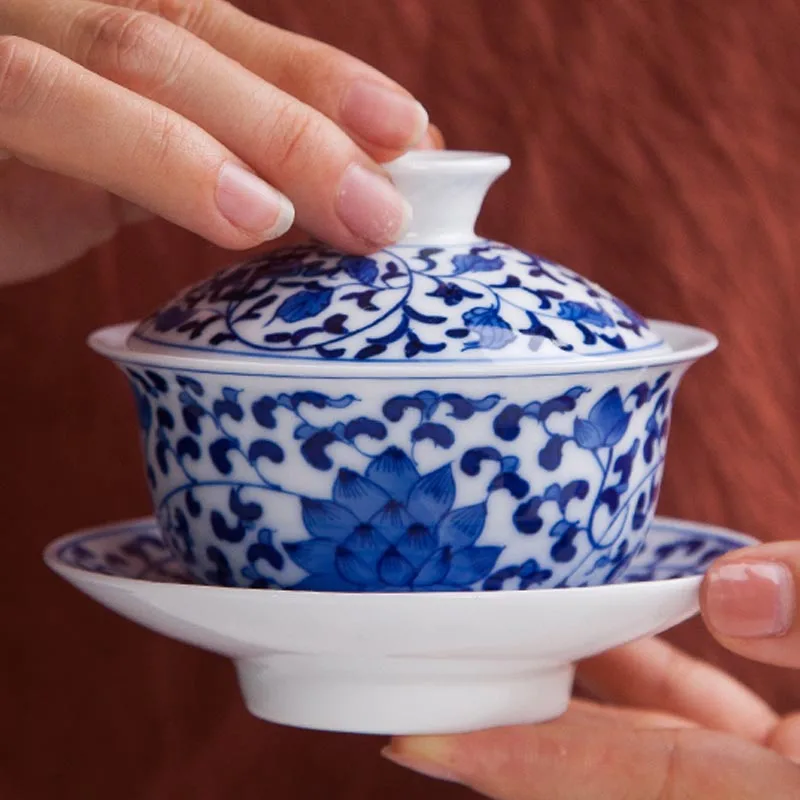 

Цзиндэчжэнь керамический ручная роспись сине-белый фарфоровый чайный сервиз Китайский Gaiwan чайный набор кунг-фу чайный сервиз мастер чашка ...
