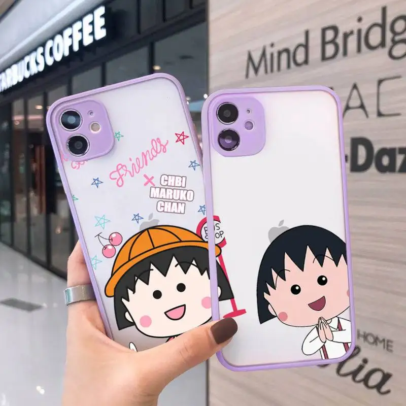 

Anime Chibi Maruko Phone Case For iPhone 12 11 Mini Pro XR XS Max 7 8 Plus X Matte transparent Purple Back Cover
