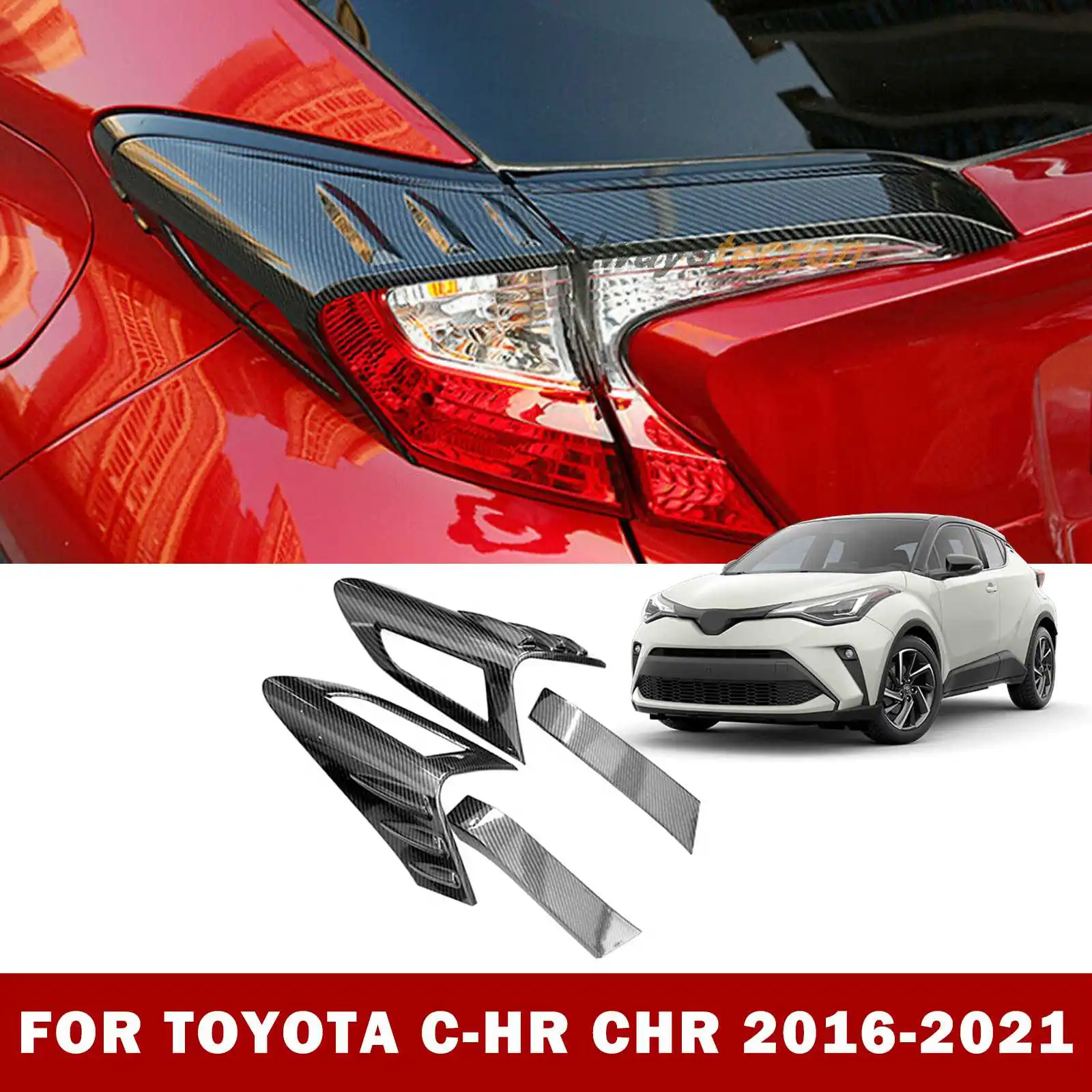 

4Pcs Carbon Fiber Style Rear Back Lamp Tail Light Cover Trim for Toyota C-HR CHR 2016-2021