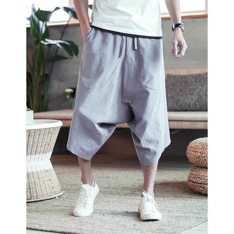 

Sinicism 5XL Men's Wild Crotch Harem Pants Summer Baggy Pure Cotton Trousers Male Wild-leg Loose Pants Drawstring