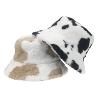 new bucket hat streetwear hip hop cow print hats for women fur plush keep warm outdoor bucket hat women gorro pescador gorras