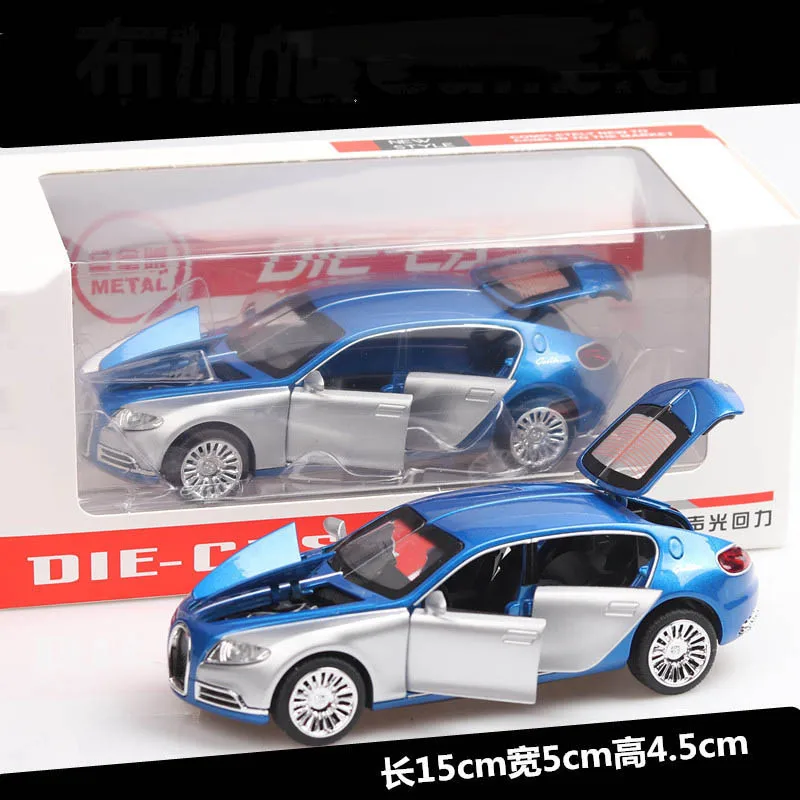 

1:32 ratio six open door Bugatti Gali Ye Tianying car model toy alloy die-cast model pull back children's toy gift display car