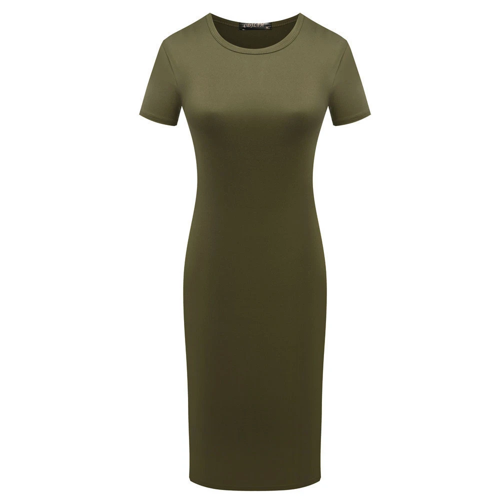 

Women Short Sleeve Skinny Round Neck Slim Pencil Dresses Modest Elegant Bodycon Dress