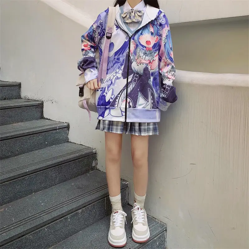 

Anime Hoodie Zip Up Hoodie Autumn Fashion Print Sweatshirt Women Long Sleeve Streetwear Korean Style Loose Women Hoodies 2021
