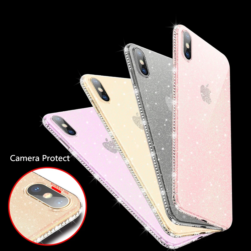 Bling Diamond Soft TPU Clear Case for iphone 11 Pro Max Glitter Transparent Back Cover X XS XR 6 6s 7 8 plus |