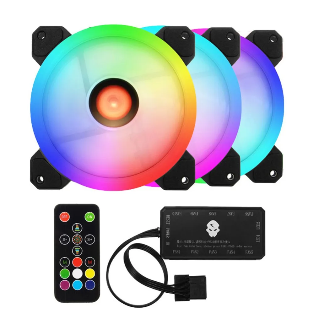 120 мм RGB Вентилятор Cooler 5pin двойной аура 1/3/6 шт. ПК Вентиляторы пульт дистанционного управления компьютером Процессор Вентилятор охлаждения Регулируемая цветная(RGB) и Скорость вентилятора