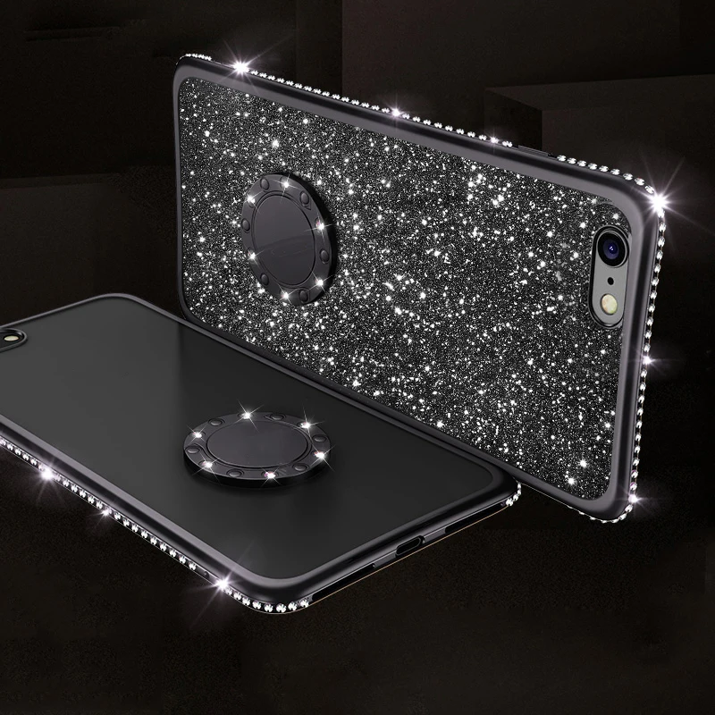 Мягкий блестящий чехол для iphone XR X XS MAX 6 6s 7 8 Plus 11 Pro Max АЛМАЗНОЕ КОЛЬЦО ДЛЯ Samsung S8 S9 S10