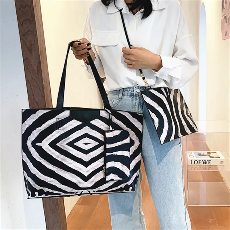 Модная женская сумка с рисунком зебры большая на плечо женские ручные сумки