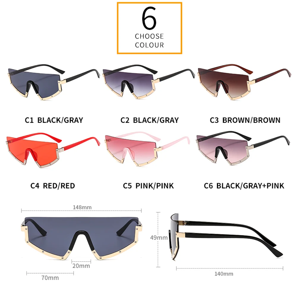 

Fashion One Piece Oversized Sunglasses Women 2020 New Half Frame Sun Glasses Metal Men Shades Eyeglasses lentes de sol mujer