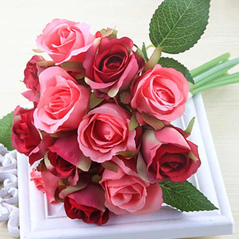 Rose 12 шт. искусственный букет роз шелк невесты Искусственные цветы дома вечерние украшения Искусственные цветы ручной работы поддельные цветы - Цвет: Rose