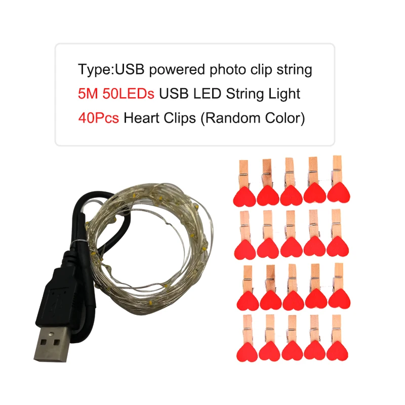 usb 5m Фото зажимы светодиодный строка светильник s 1 м 2 м 5 м 10 м USB ФЕЯ гирлянда светильник s Батарея приведенный в действие светильник на Рождество Свадебная вечеринка украшения - Emitting Color: usb 5m
