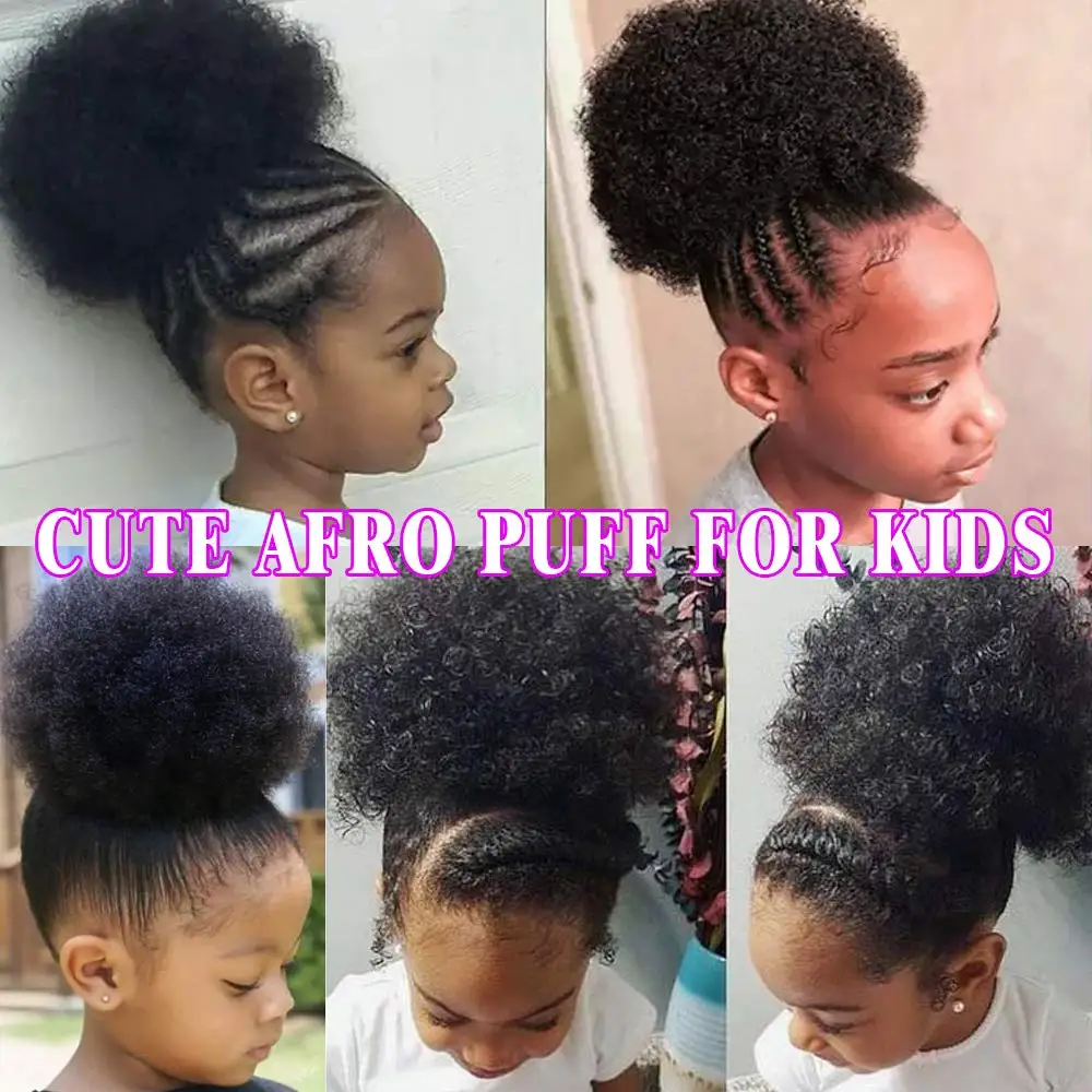 Short Afro Puff Synthetic Hair Bun Chignon Hairpiece For Women Kids Wig Drawstring Ponytail Kinky Curly Clip in Extensions images - 6