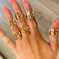 initial ring gold color rings for women gothic adjustable alphabet female vintage wedding aesthetic jewelry couple gift