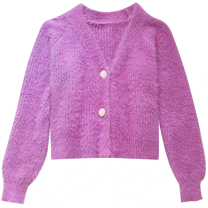 

Autumn and winter clothes Korean style net red V-neck fashion mink soft cardigan sweater women's sweater coat