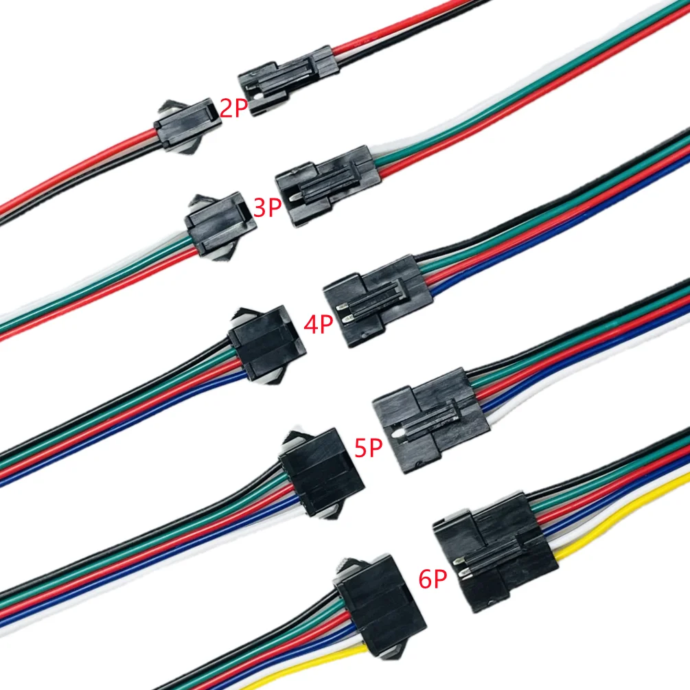 5/100pairs 15cm JST SM 2P 3P 4P 5P 6P Plug Socket Male to Female Wire Connector LED Strips Lamp Driver Connectors Quick Adapter