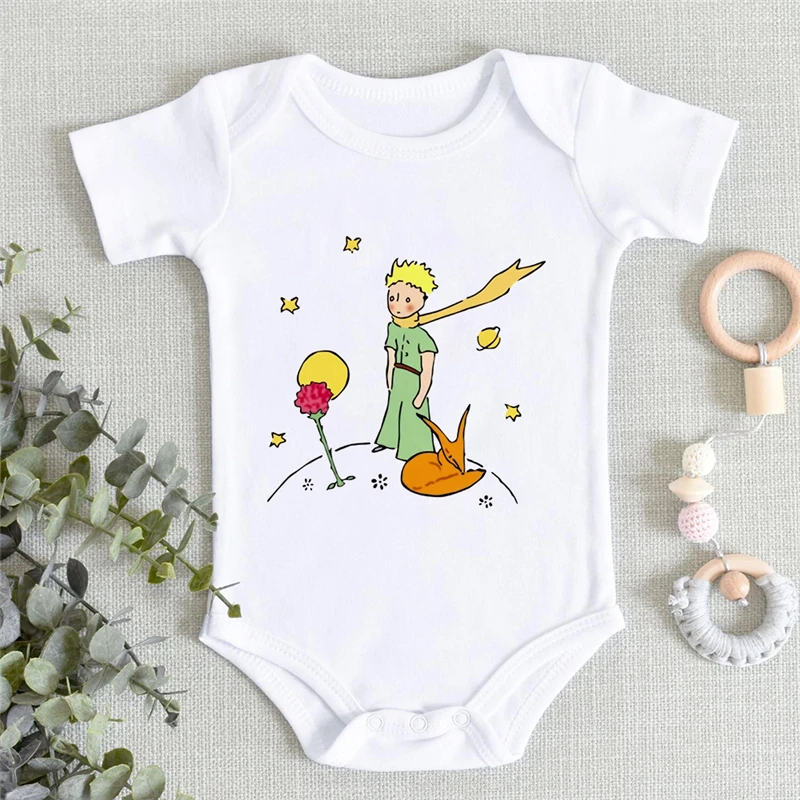 

Bodysuit For Newborn Infant New Fashion Short Sleeve White Onesies Boys Girls Prince Graphic Printed Cute Cartoon Baby Romper