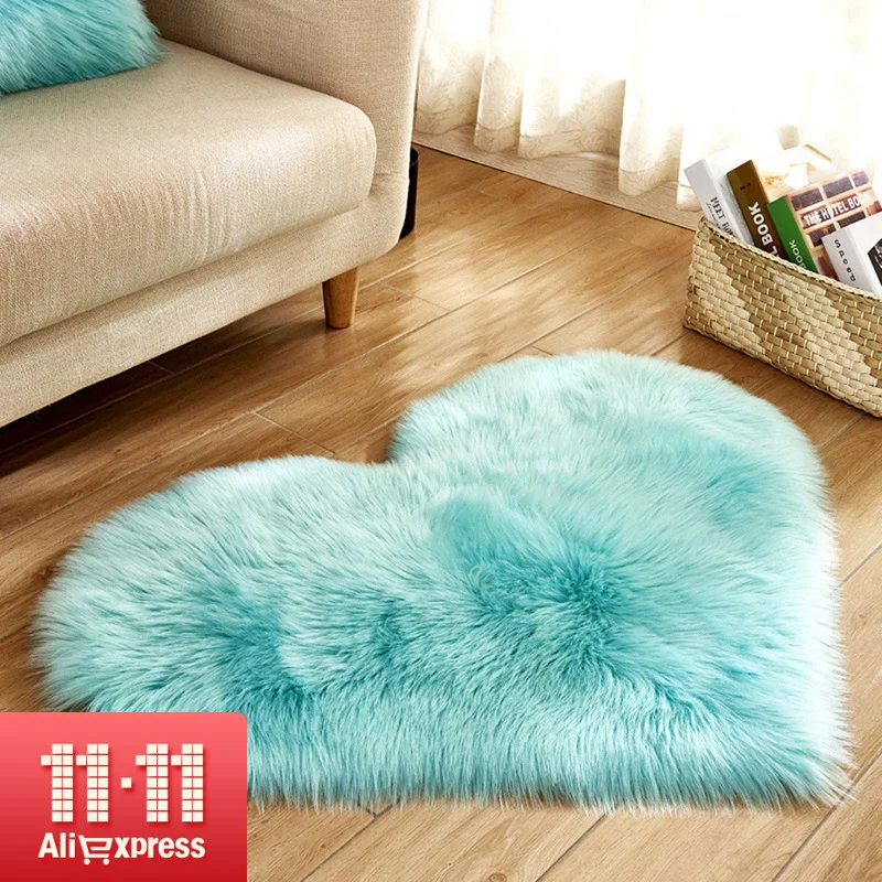 Коврик с сердечками без ворса ковер из искусственной шерсти овчины пушистые