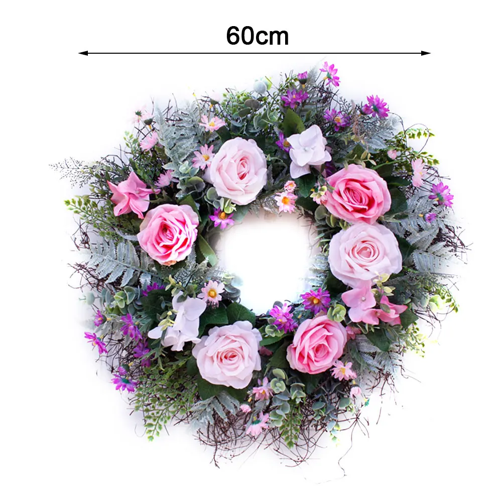Weddinng Artificial Rose Flower Wreath Silk Simulation Spring For Front Door Wall Hanging Window Wedding Party Decor | Дом и сад