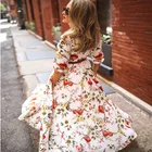 Женское шифоновое платье с круглым вырезом и принтом, длинные платья с рукавами три четверти и оборками, весна-лето 2021