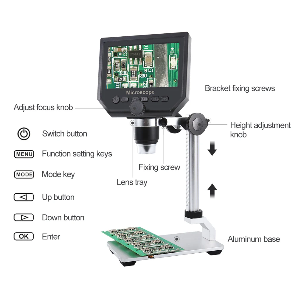 Цифровой электронный микроскоп 1 600x портативные микроскопы VGA 4 3 дюйма HD LCD Pcb