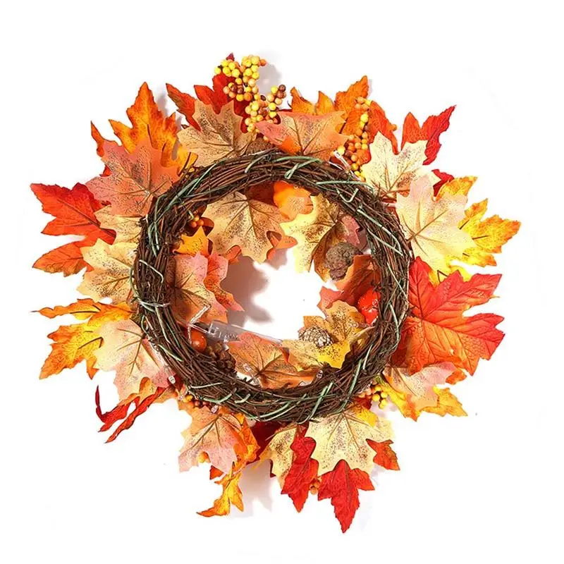 Хэллуин венок со светодиодной светильник кленовый лист Берри двери окна