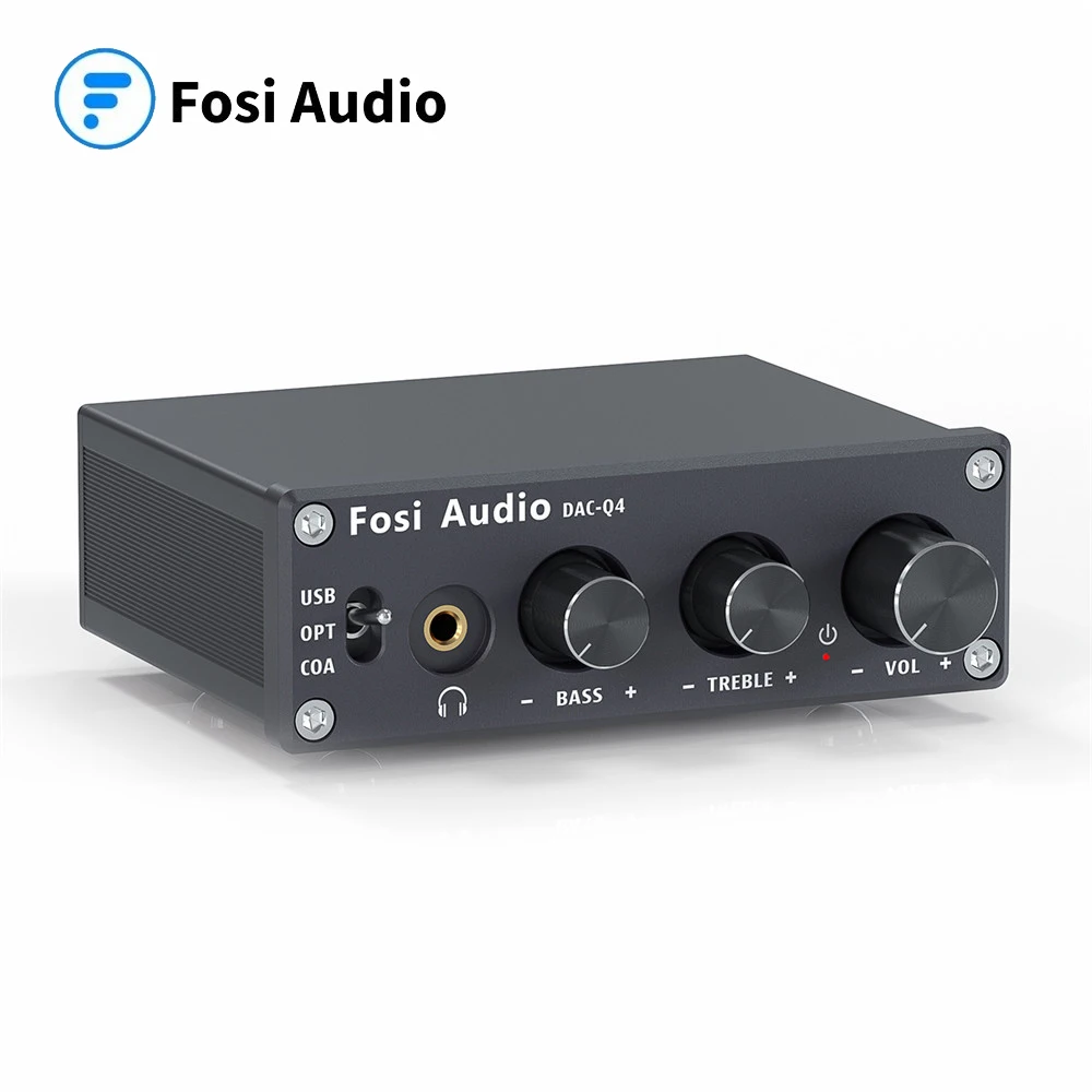 Fosi Audio Q4 Mini Stereo USB Gaming DAC & Headphone Amplifier Audio Converter Adapter for Home/Desktop Powered/Active Speakers