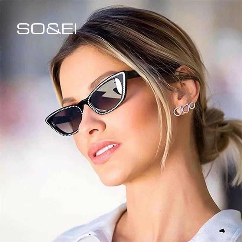 Модные женские солнцезащитные очки кошачий глаз SO & EI роскошные украшенные