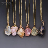 wholesale 1pcs quartz natural crystal necklace nuggets shape with iron nuggets plated chain 18 inch strand for jewelry making
