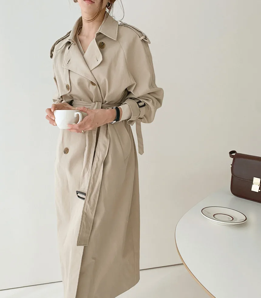 

New Fashion Autumn Winter Casual Double Breasted Simple Classic Long Trench Women's Coat With Belt Chic Female Windbreaker