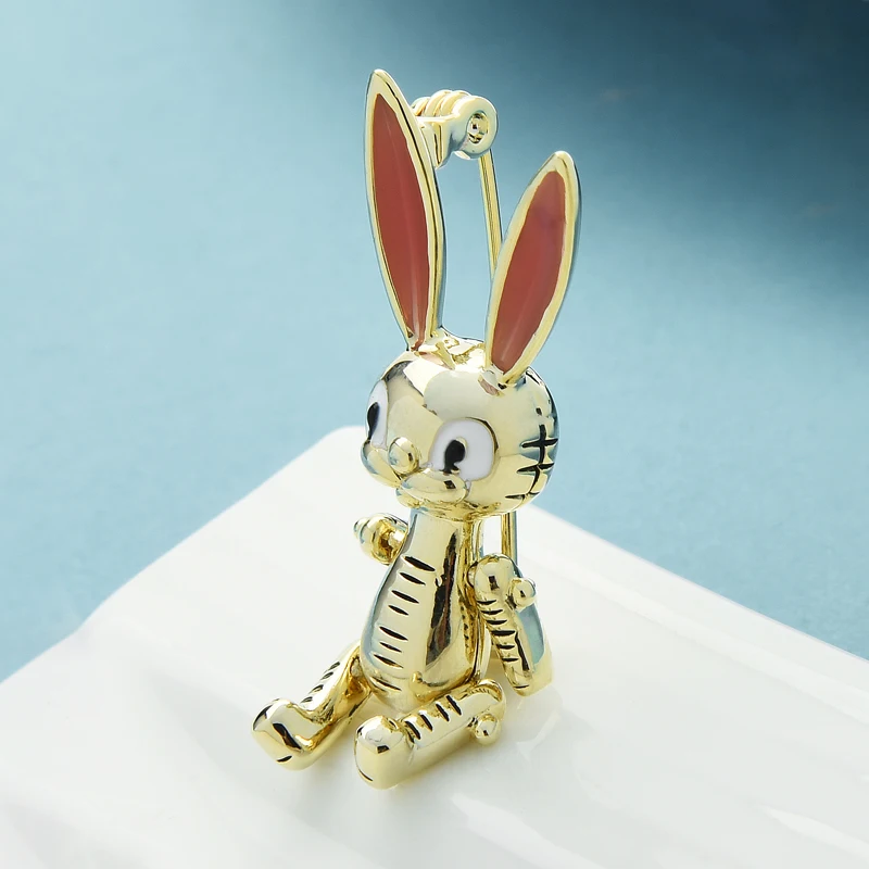 

Wuli&baby Cute Machine Rabbit Brooches Women Men Enamel Legs Arms Movable Rabbit Animal Brooch Pins Gifts