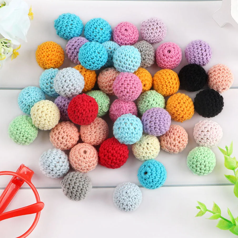 

Sunrony 20pcs 16/20mm Wooden Crochet Beads Ball Of Yarn Chewable Beads DIY Wooden Teething Beads Jewelry Necklace Accessories