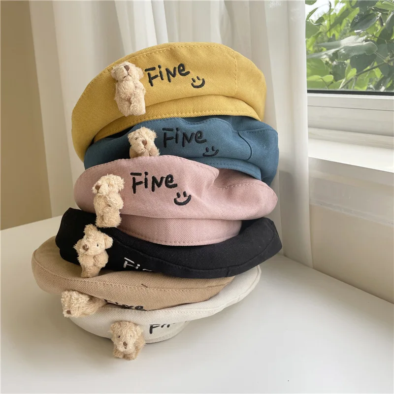 New Children Berets Hats Autumn Winter Girls Beanies Plush Bear Accessories Kids Baby Cap Cotton Toddler Party Hat 2-6 Years | Детская