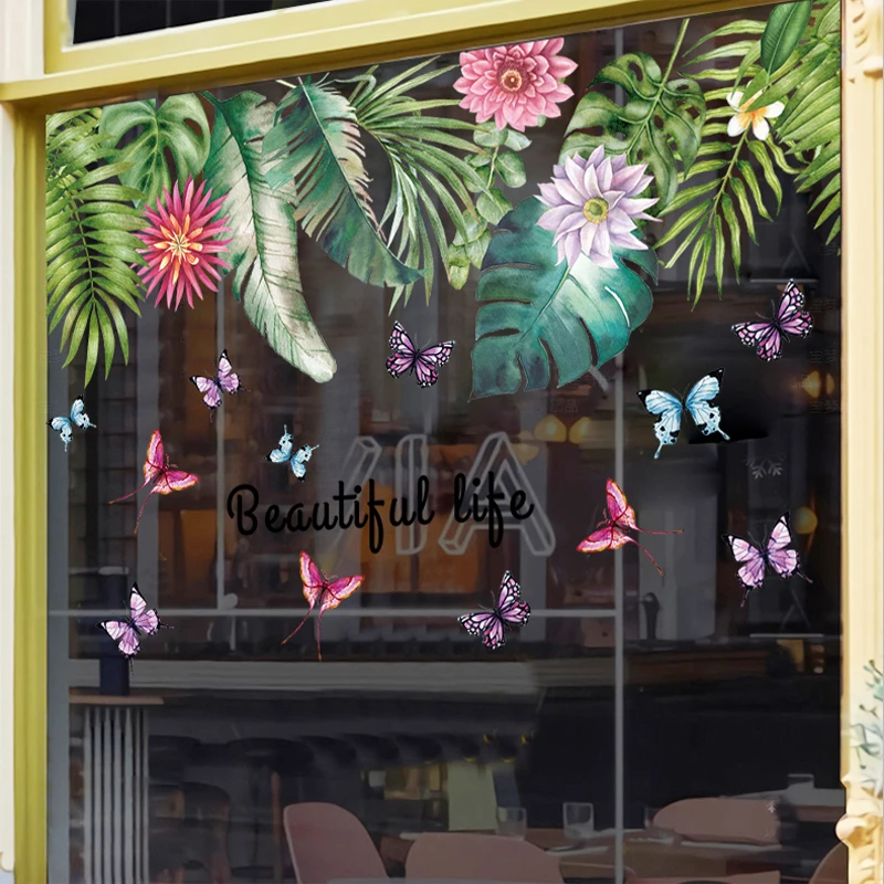 

Green Plant Flower Wall Sticker Decals DIY Art TV Background Wall Poster Home Decoration Bedroom Living Room Wallstickers