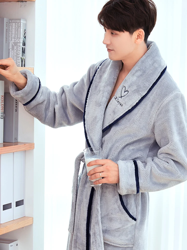 

Flannel Kimono Bathrobe Gown Couples Sleepwear Casual Soft Nightwear Winter Warm Long Nightdress Loose Home Wear Sexy Nightgown