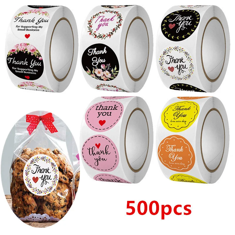 500Pcs/Roll Love Heart  Thank You Sealing Tag Labels Scrapbooking for Gift Packaging Stationery Birthday Party Sticke