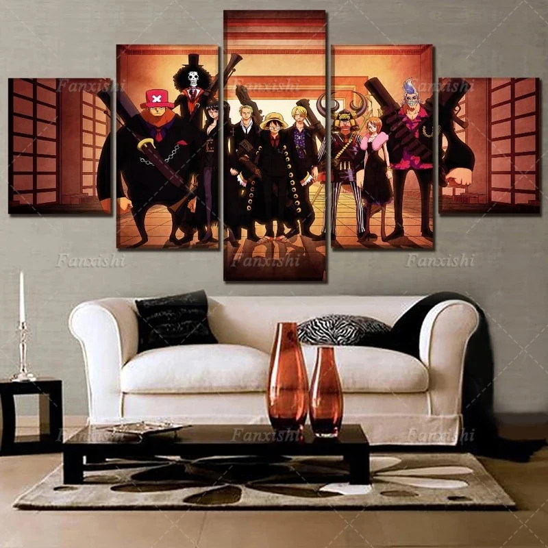 

5 Panel One Piece Anime Poster Luffy Zoro Nami Wall Art Canvas Painting Hd Print Pictures Boy's Living Room Home Decor Fans Gift