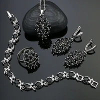 925 silver punk jewelry sets for women party accessories black cubic zirconia earringspendantnecklaceringbracelet