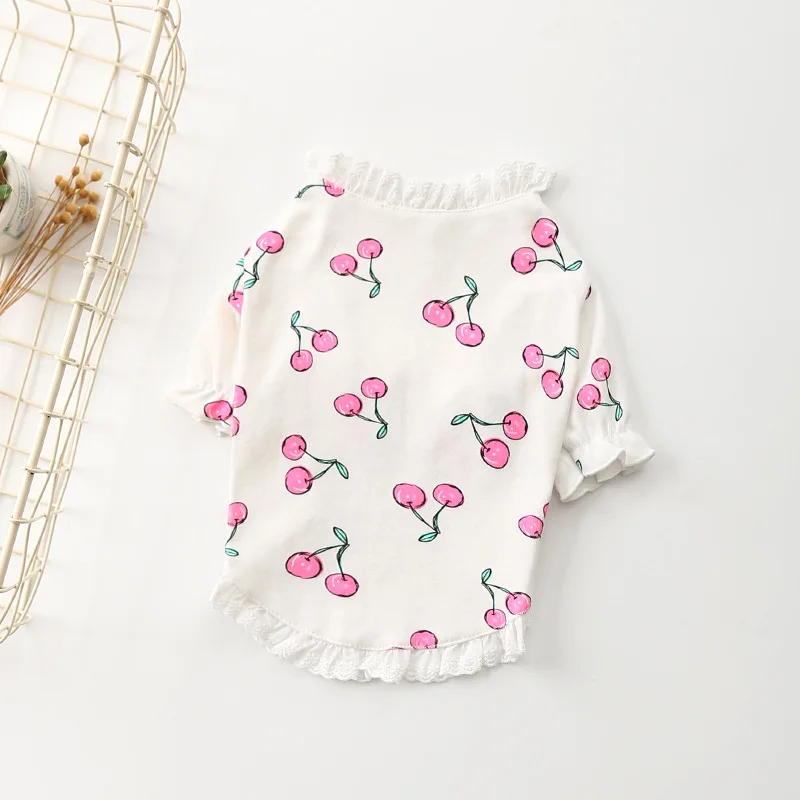 Весенняя одежда для собаки вишневая рубашка питомцев чихуахуа хлопковая