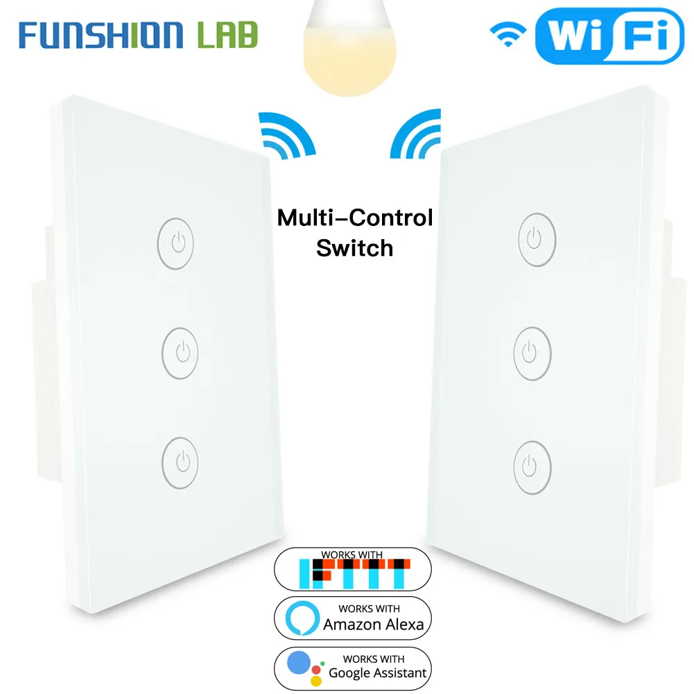 3-х канальный интеллектуальный выключатель света с Wi-Fi работает Alexa Google Home не