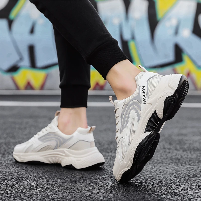 Baskets respirantes en maille PU pour hommes, chaussures de tennis d'extérieur à la mode, nouvelle collection 2020