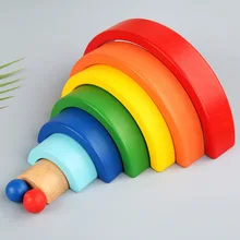 Wooden Seven-Color Rainbow Buildin Blocks Montessori Early Education Rainbow Jengle Arched Building Block Kids Educational Toy