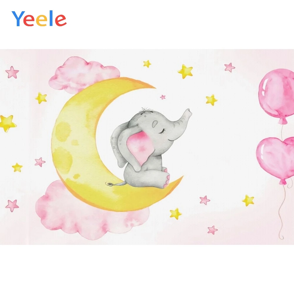 

Детский душ слон животные луна розовый синий цветок день рождения фон фотография для фотостудии фотосъемка