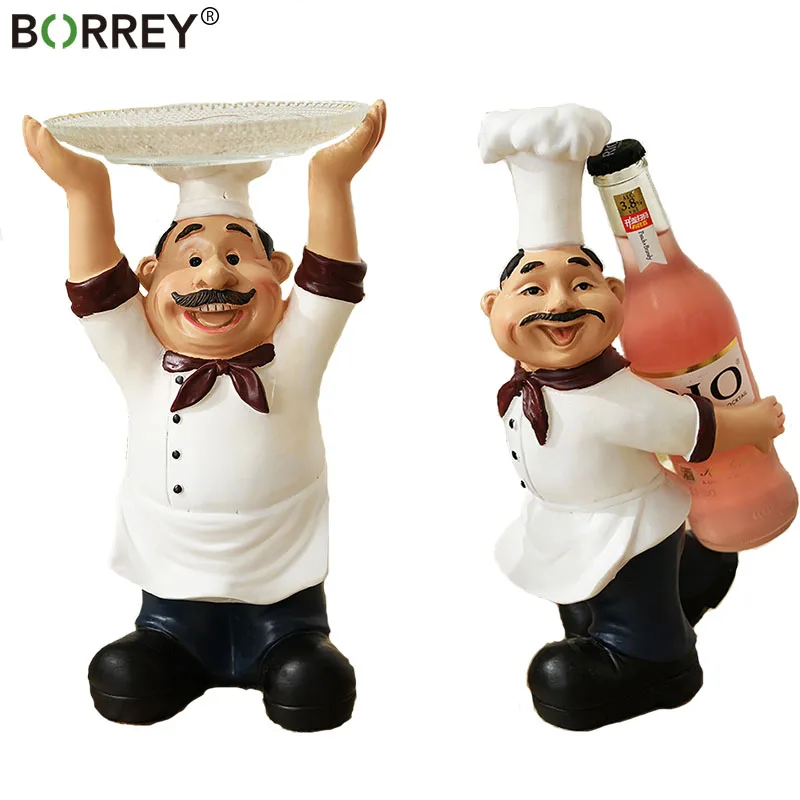 

BORREY Creative Resin Cartoon Chef Figurine Candy Plate Chef Wine Rack Crafts Ornaments Display Stand Decoration Organizer Tray