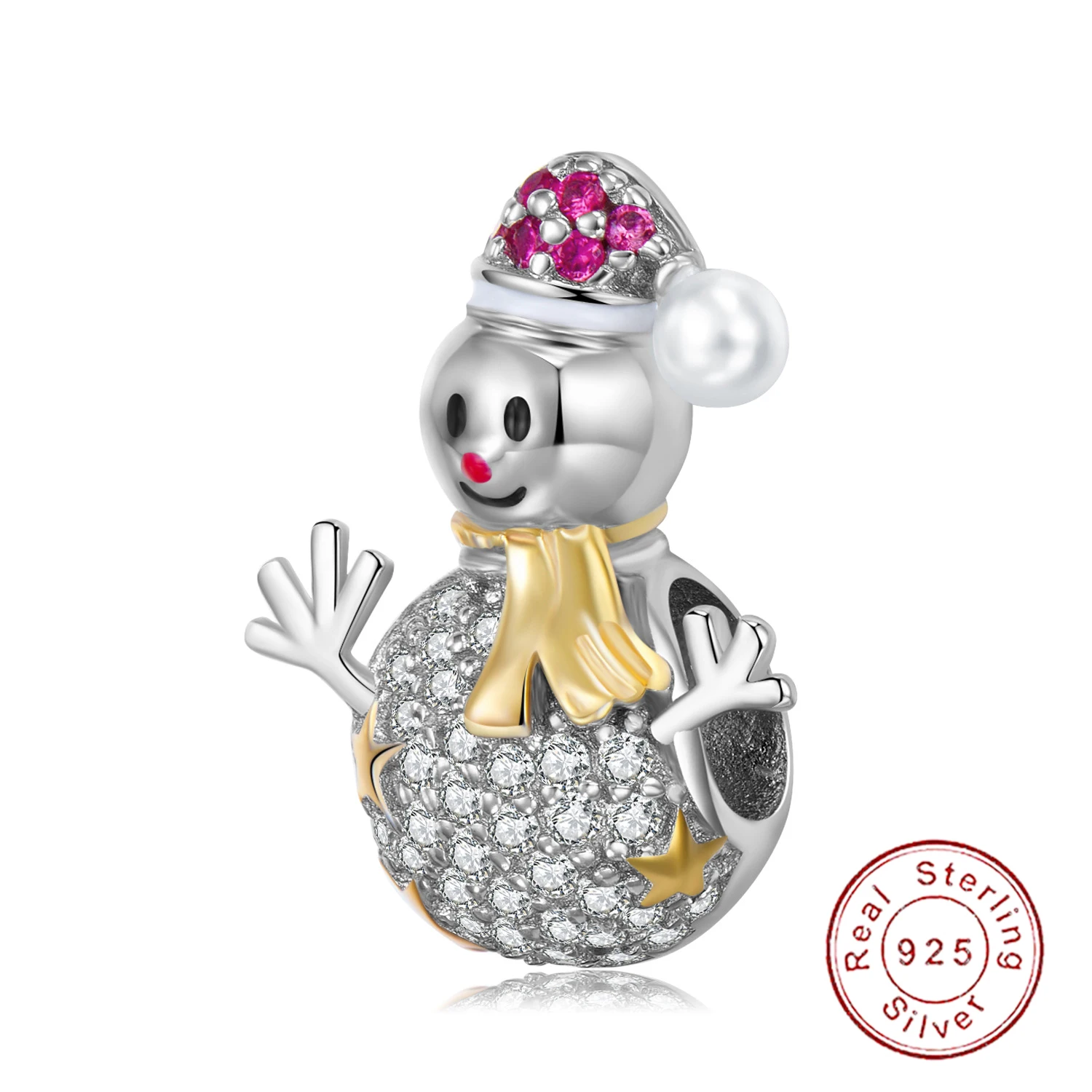 

Cyue European Christmas 925 Sterling Silver Pave CZ DIY Charm Christmas snowman Fit Original PD Bracelet For Women Jewelry