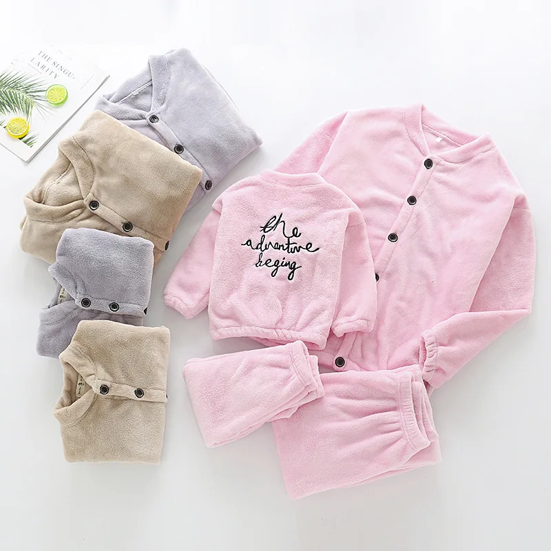 

Комплект одежды для маленьких девочек и мальчиков 2021, зимняя теплая плотная Фланелевая пижама, комплект из 2 предметов, Высококачественная ...