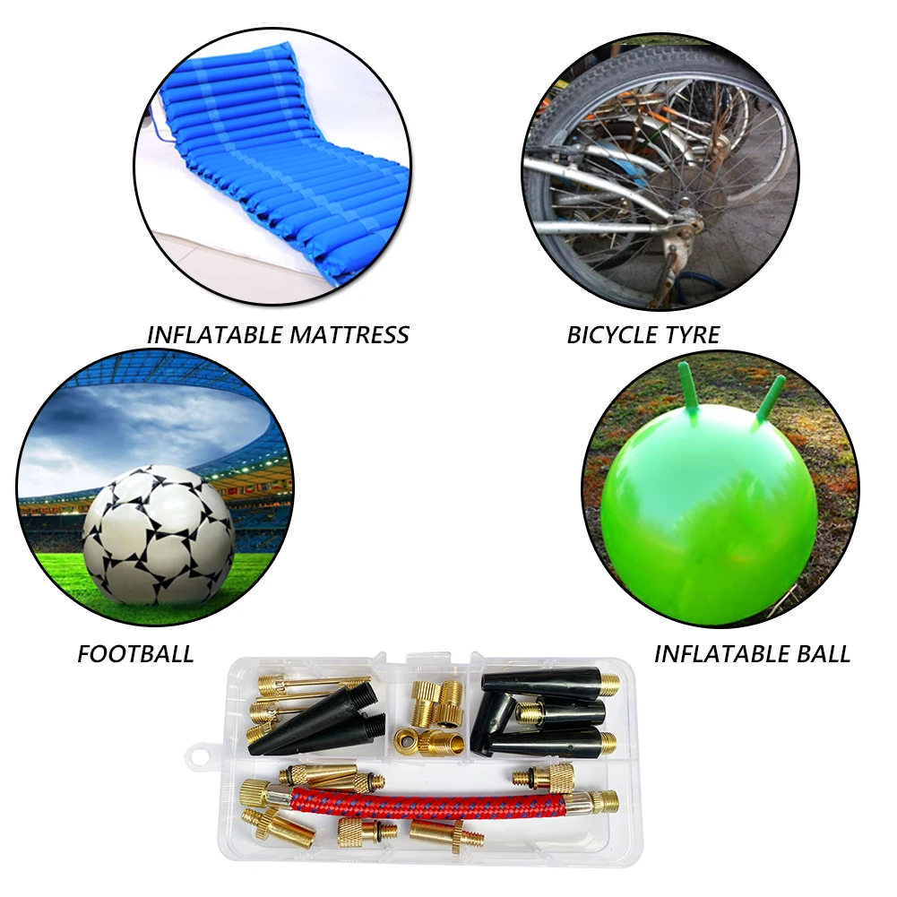 

21pcs/set Bicycle Tire Inflatable Tube Needle Air Hose Adapter Kits Bicycle Repair Tools Connector Pump Basketball Valve