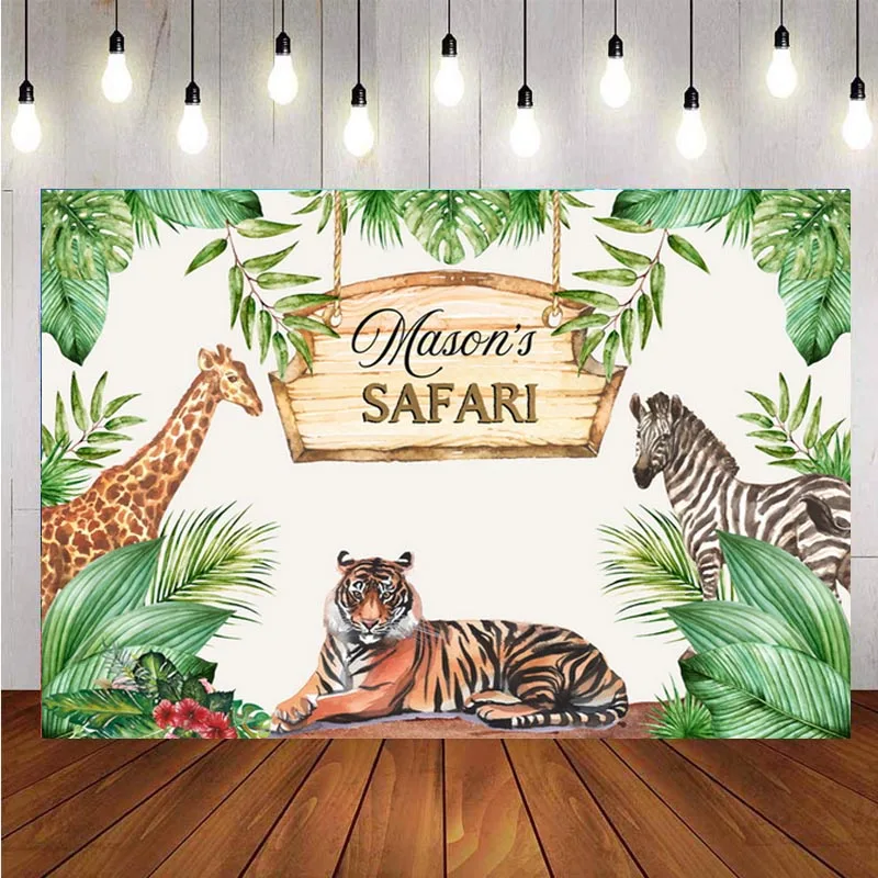 

Custom Banner Name Backdrop Jungle Animal Safari Kids Happy Birthday Party Photography Background Photo Studio Decor Prop