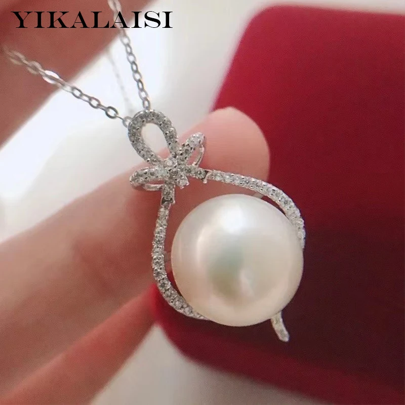 

YIKALAISI 925 Sterling Silver Necklaces Jewelry For Women 12-13mm Oblate Natural Freshwater Pearl Pendants 2021 Wholesales