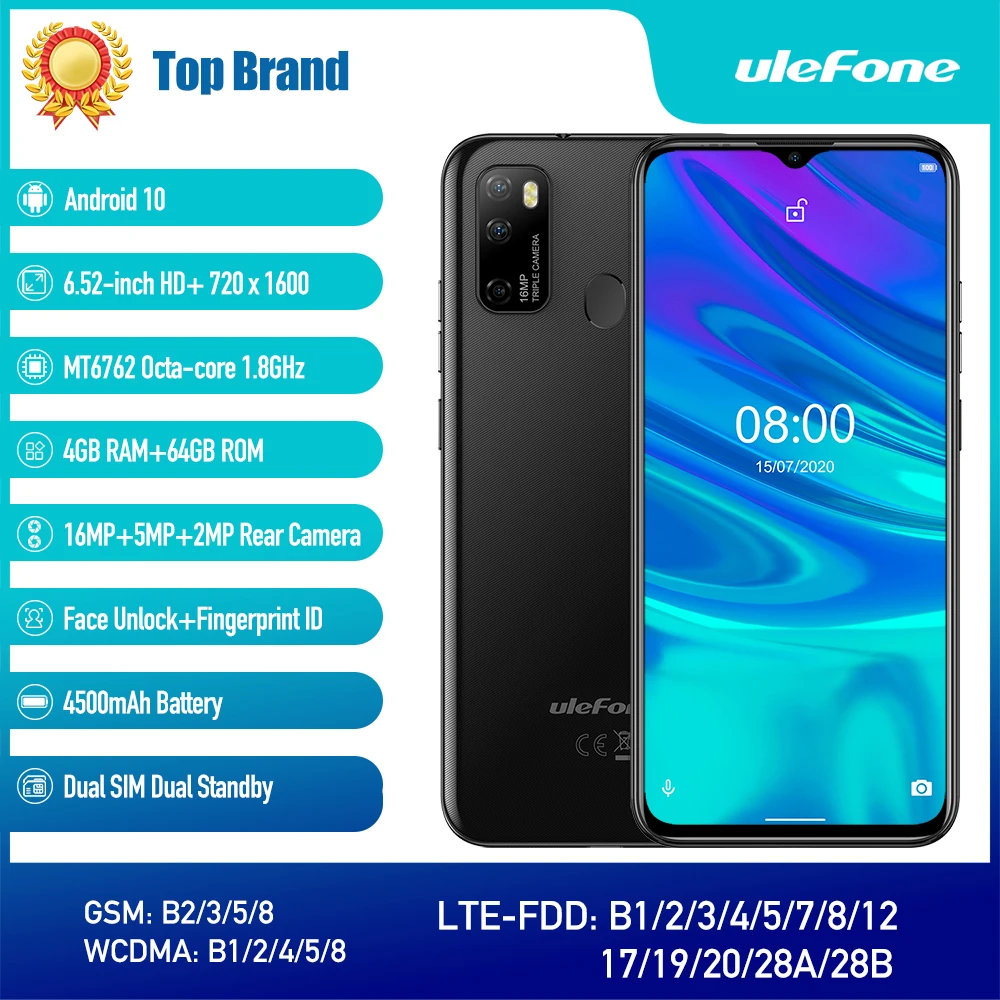 Смартфон Ulefone Note 9P Android 10 4 Гб + 64 ГБ экран Waterdrop 6 52 дюйма Восьмиядерный 4G мобильный