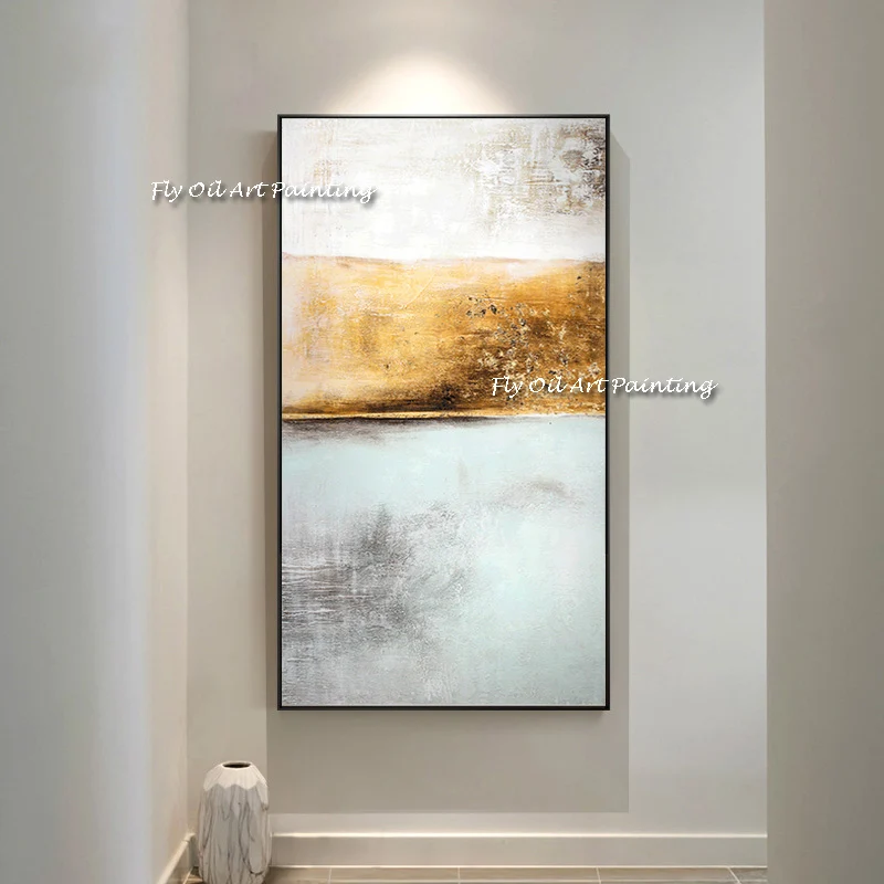 

Modern simple abstract painting vertical version yewllow white Gold corridor Abstract Nordic living room oil painting Wall Art